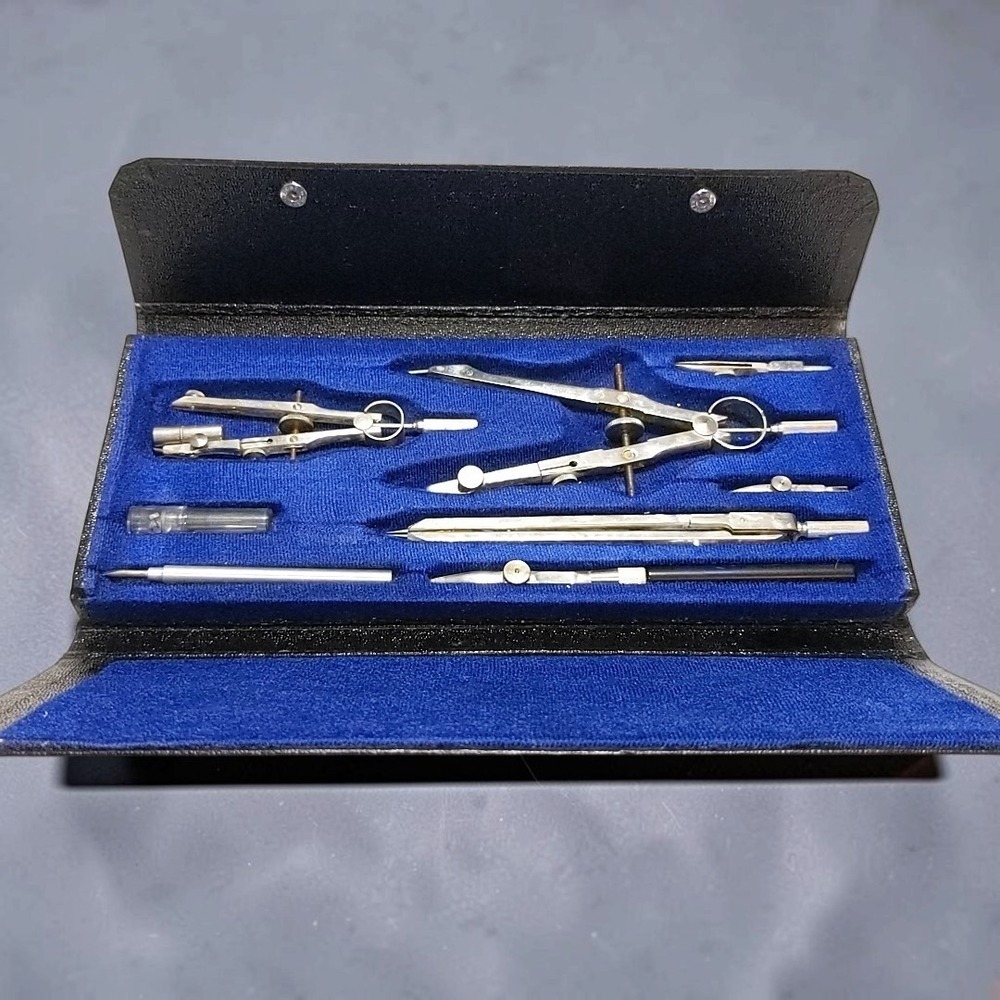 VTG 70s Sears Drafting Instrument Set 608.5124.1 West Germany Compass Tools Case